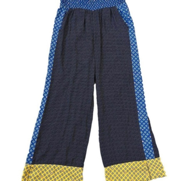 AERIE Sz M Lounge Bohemian  Hippie Paisley Elastic Ruched Waist Wide Leg Pants - Picture 9 of 10